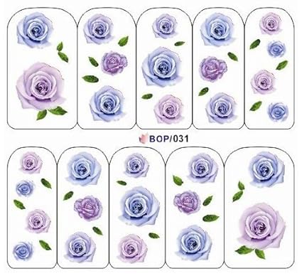 Amazon B31 ウォーターネイルシール ブルー 薔薇ネイル 写ネイル