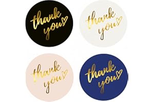 IBAKE 500 PCS Thank You Stickers Roll – 1.5 Inch Round Gold Foil Stickers with Heart Design, 4 Colors (Black, White, Pink, Navy) for Small Business Packaging, Envelopes, Gift Bags, Shipping Boxes