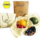 Beeswax Reusable Wrap - 5 Pack Made With 100% Organic Cotton - Plastic Free Food Storage - Eco-Friendly, Sustainable & Biodegradable