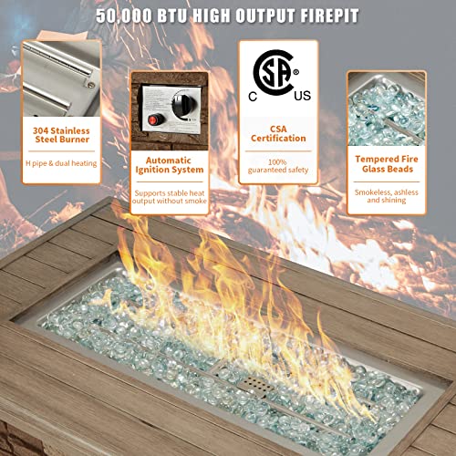 Vicluke 44 Inch Aluminum Propane Fire Pit Table with Faux Ledgestone