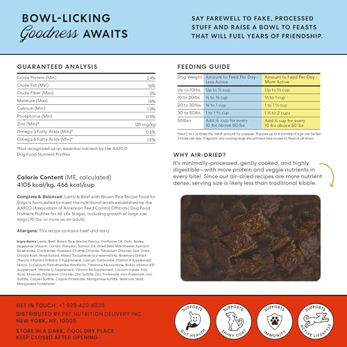 THE PETS TABLE LAMB & BEEF WITH BROWN RICE AIR DRIED DOG FOOD, 1LB / 16 OZ BAG