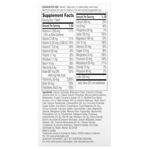 CENTRUM SILVER WOMEN’S MULTIVITAMIN FOR WOMEN 50 PLUS, MULTIVITAMIN/MULTIMINERAL SUPPLEMENT WITH VITAMIN D3, B VITAMINS, NON-GMO INGREDIENTS, SUPPORTS MEMORY AND COGNITION IN OLDER ADULTS – 100 CT