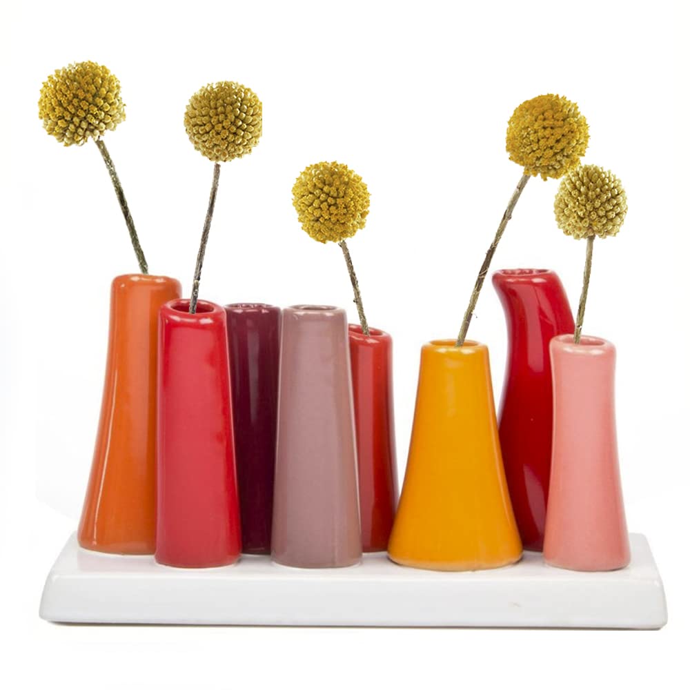 Chive ‘Pooley 2’ Multi-Chambered Flower Vase — Cute, Beautiful Ceramic Vase for Flowers & House Plants — Pumpkin, Orange & Red
