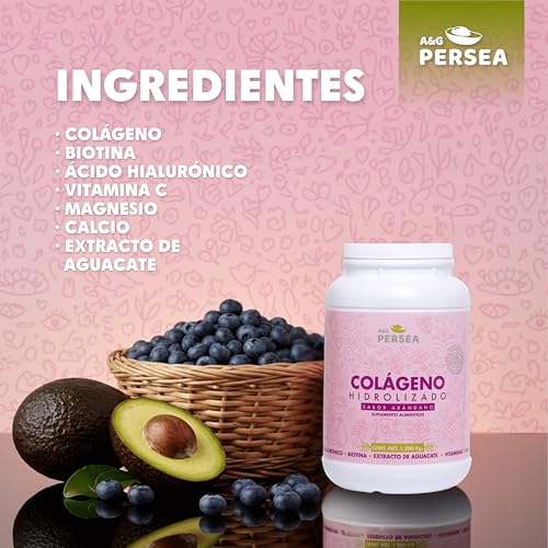 A&G PERSEA - Dúo Colágeno Hidrolizado en polvo con Extracto de Aguacate - 1 Sabor Arándano + 1 Naranja 1.2 kg c/u | Con Ácido Hialurónico, Vitaminas y Minerales | Fórmula Completa Sin Azúcar (Arandano / Naranja)