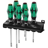 Wera Kraftform Plus Screwdriver Set, Lasertip, 6 Piece with Rack | Hexagonal Anti-Roll Handle &ndash; Stays Put on Sloped Benches, Blister-Resistant Grip for Extended Use