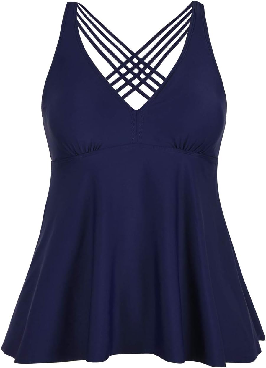 FirpearlWomen's Tankini Swimsuits Cross Back Flowy Swim Tops Modest Swimwear