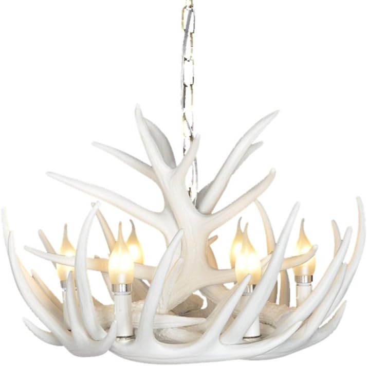 chicstyleme Pendant Fixtuer Lamp Rustic Cascade Antler Chandelier with 6 Lights Ceiling Lights Dining Room Living Room Bedroom Ideas Lighting (White)