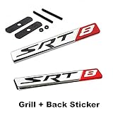 BENZEE 2pcs Set AM114 SRT 8 SRT8 Car Grill + Back Emblem Decal Badge Sticker Dodge Caliber Magnum Charger Challenger Ram Viper Super Bee Drag Pak Tomahawk Chrysler Crossfire Firepower Nassau 300C Jeep Grand Cherokee ACR Hemi 392