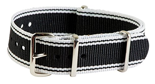 Clockwork Synergy Classic Nylon Nato watch straps bands (18mm, White / Black)