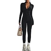 INKEEP Jumpsuits for Women Workout Zip Up Romper Tummy Control Long Sleeve One Piece Bodysuit