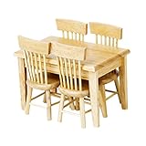 5pcs Wooden Dining Table Chair Model Set 1:12 Dollhouse Miniature Furniture