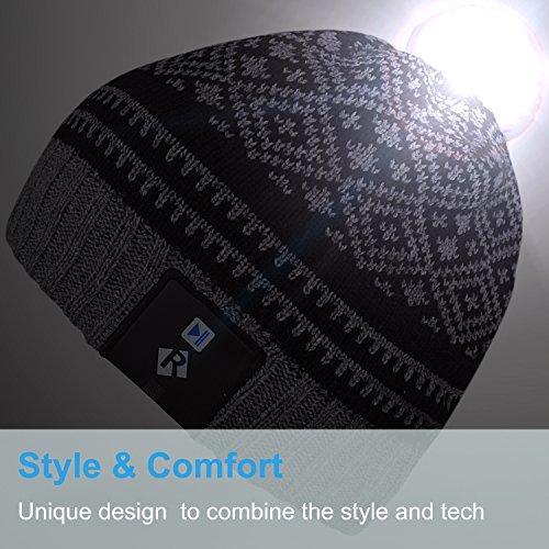 Qshell Stylish LED Bulb Light Up Beanie Hat Knit Cap Pom Pom Twinkle Lights 4 feet 18 LEDs for Men Women Indoor and Outdoor, Festival, Holiday, Celebration, Parties, Bar, Christmas Gifts - Gray