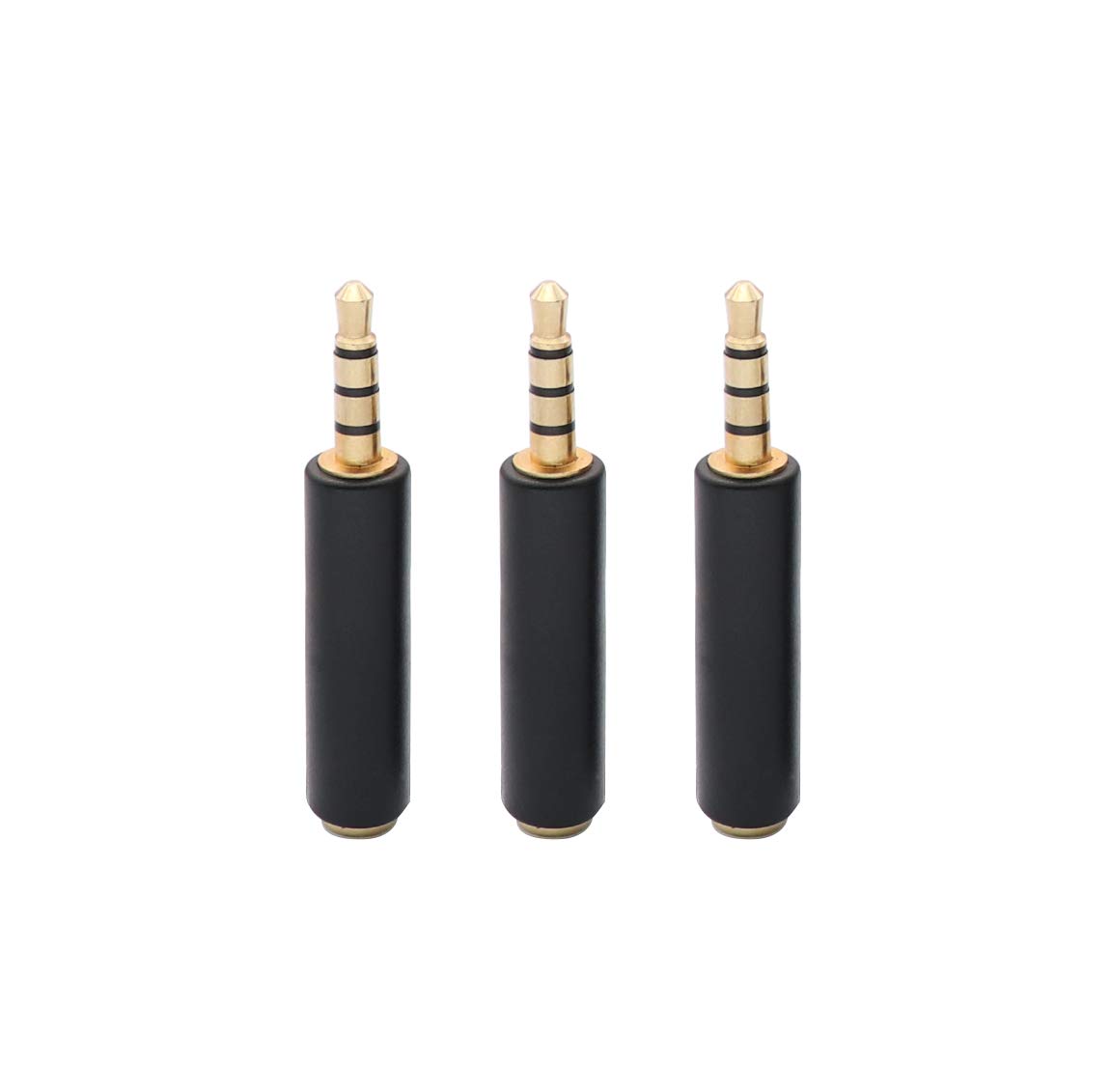 QiCheng&LYS CTIA and OMTP System Lnterchangeable 3.5mm Male to Female Black Gold Plated Adapter - 3PACK