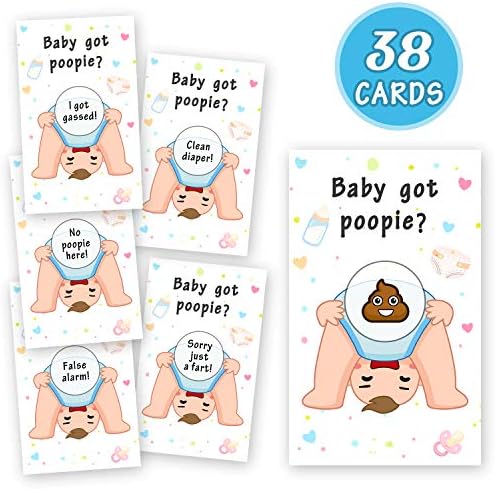 38 Baby Shower Raffle Card Game - Door Prizes Celebrity Cards Tickets Games - Gender Neutral - Funny Poopie Emoji Lottery Card Ice Breaker Scratch Off Games Party Supplies