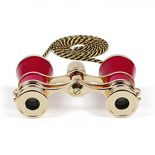 Kingscope 3X25 Vintage Opera Glasses Binoculars for Theater Musical Concert (Fuchsia, with Chain)