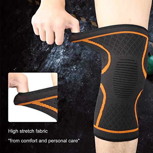 Knee Sleeve, 711TEK Knee Brace for Joint Pain and Arthritis Relief, Improved Circulation Compression - Wear Anywhere(Orange-XL-2Pcs)