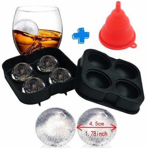 Ice Ball Mold Sphere Silicone Ice Rounds Maker 4x4.5cm,Perfect for Japanese Whiskey, Cocktail and Any Drink---black