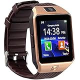 Qiufeng DZ09 Smart Watch Smartwatch Bluetooth Sweatproof Phone with Camera TF/SIM Card Slot for Android and IPhone Smartphones for Kids Girls Boys Men Women(Golden)