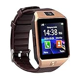 Qiufeng DZ09 Smart Watch Smartwatch Bluetooth Sweatproof Phone with Camera TF/SIM Card Slot for Android and IPhone Smartphones for Kids Girls Boys Men Women(Golden)