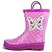 Puddle Play Kids Girls' Butterfly Polka-Dot Printed Waterproof Easy-On Rubber Rain Boots (Toddler/Little Kids) 