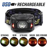 Headlamp with 6 Light Modes,Rechargeable and Waterproof Headlight with Adjustable Headband,Perfect for Camping,Fishing,Riding,Hiking,Dog Walking and Emergency in Hurricane Season, USB Cable Included