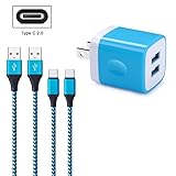 FiveBox 2Pack 6ft USB Type C Cable Cord Phone Charger Compatible S9, LG Stylo 4, Google Pixel 2/3 XL, LG V20 V30 G5 G6 G7, Moto X4/ Z2 Play, with 2.1A Dual Port USB Wall Charger Box Charging Block