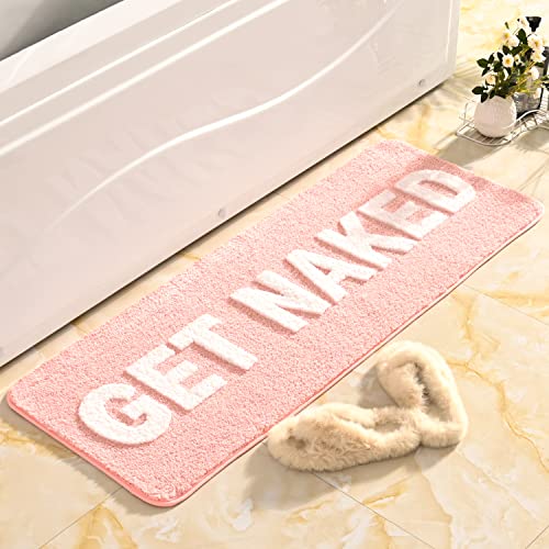 Get Naked Bath Mat Cute Pink and White Bathroom Rugs Funny Non Slip
