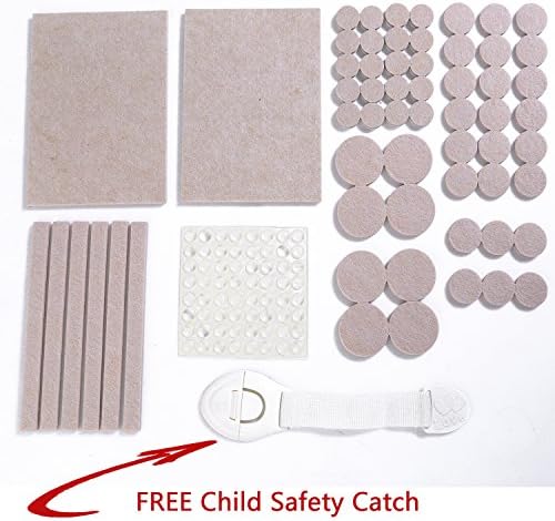 Just Pure Hut Felt Furniture Pads - Plus Includes Child Lock - 124 Pack Multi Use Heavy Duty Adhesive Protectors