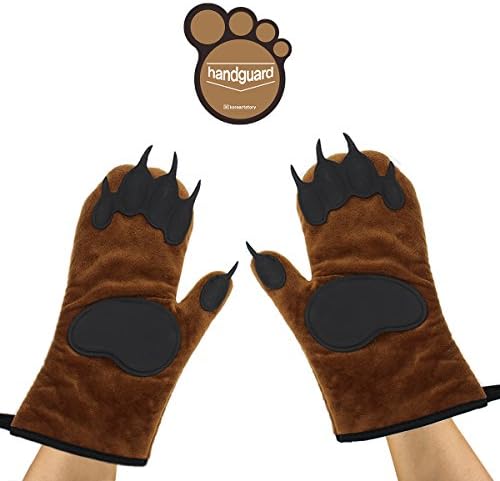 Oven Mitts Bear Hands (BROWN) with the Heat Resistance of Special Silicone(300°F) and Flexibility of Cotton, Non-Slip Oven Gloves for Cooking, Grilling, Baking in kitchen (Oven mitts 1pair)