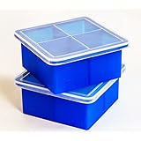 Kelsey Adele Silicone King Cube Ice Tray with Lid for 2-Inch Square Cubes, Set of 2