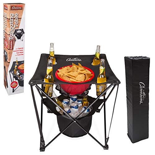 Camerons Products Tailgating Table- Collapsible Folding Camping Table with Insulated Cooler, Food Basket and Travel Bag for Barbecue, Picnic & Tailgate (Renewed)
