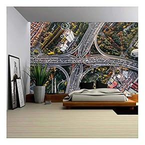 Eagle Eye View of Crisscross Overpass,Cityscape - Removable Wall Mural | Self-Adhesive Large Wallpaper - 66x96 inches