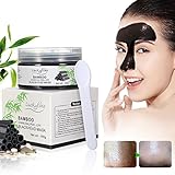 Blackhead Mask - LuckyFine Bamboo Charcoal Peel-off Blackhead Mask, Deep Cleansing Face Mask, Blackhead Acne Pimples Treatment Mask, Blackhead Extractor, Resist Strawberry Nose + Mirror and Spoon