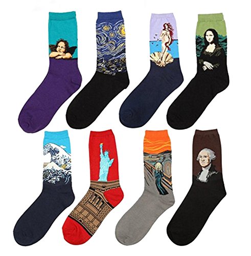 Auflaund Cotton Christmas Masterpiece Art Patterned Casual Socks Crew