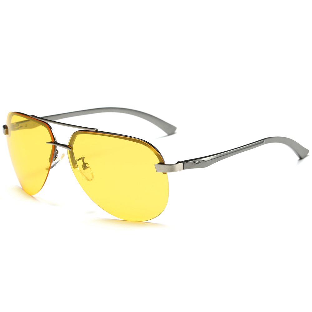 WELUK Mens Night Vision Glasses Polarized Yellow Aviator Sunglasses for Driving