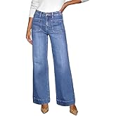 ELLEVEN Wide Leg Jeans for Women Trendy, Stretchy High Waisted Baggy Jeans Straight Leg Denim Pants with Patch Pockets