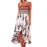 Women Dress,Haoricu Hot Sale!New Summer Women Off Shoulder Boho Tube Top Floral Sundress Maxi Evening Party Beach Long Dress (Asian Size:M, Red)