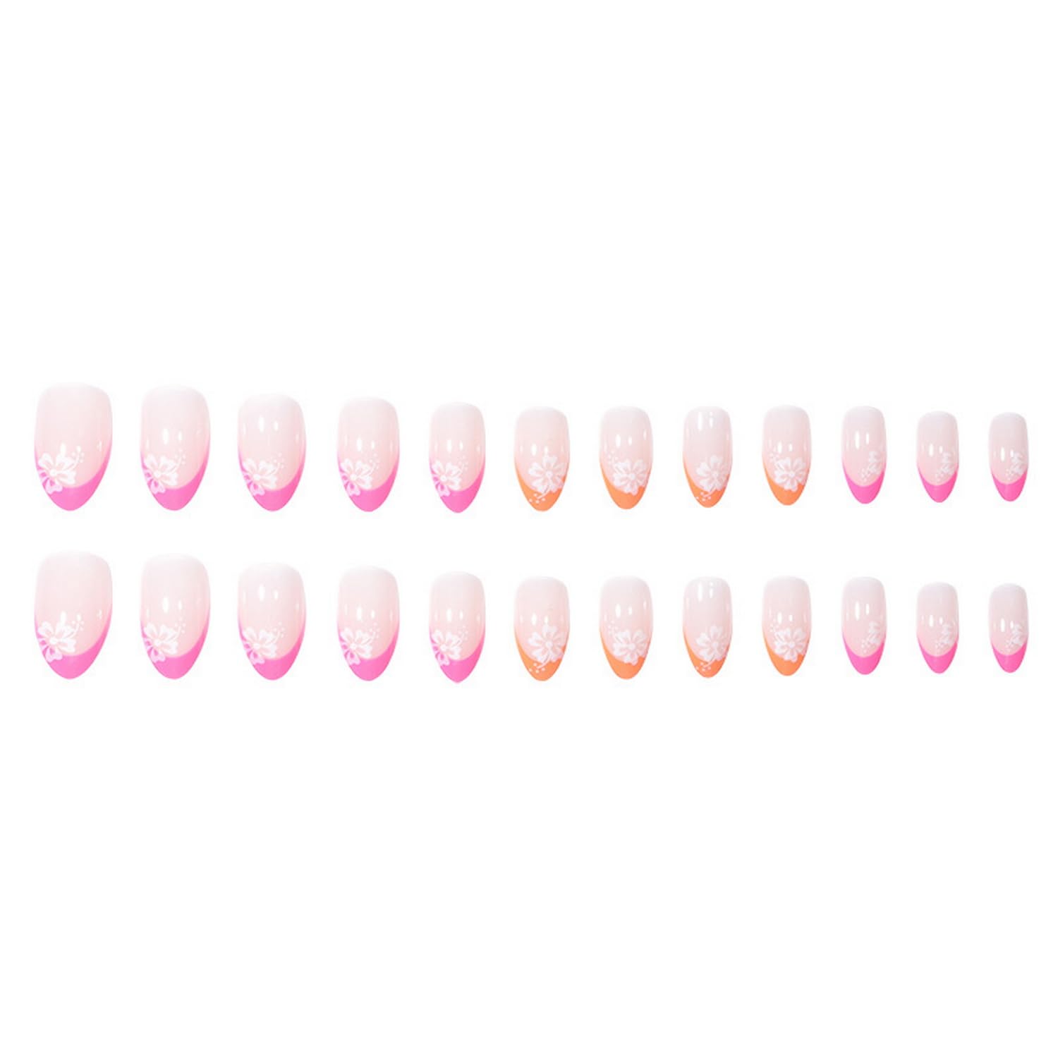 Press on Nails Almond False Nails Full Cover with Flower Designs Acrylic Nails Short French Tip Sticks on Nails for Women Girls Nails Supplies Decorations 24pcs - Image 3