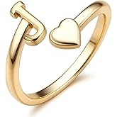 FUNRUN JEWELRY Gold Initial Rings for Women Non Tarnish 14K Gold Plated Adjustable Letter Rings A-Z Dainty Heart Alphabet Stackable Band Ring Trendy Capital Letter Pinky Knuckle Thumb Ring