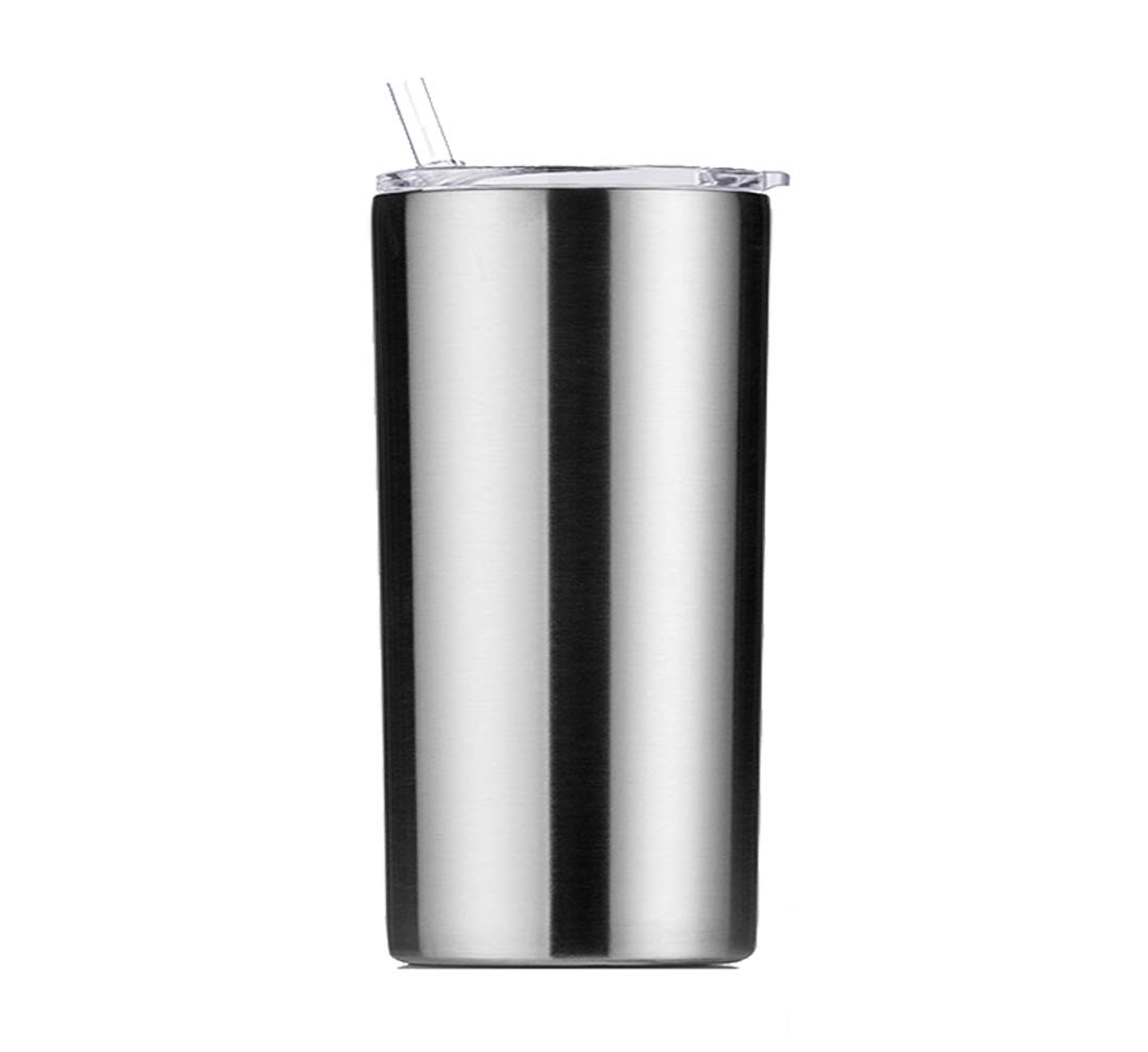 Gteller Double Wall 18/8 Stainless Steel Vacuum Slim Skinny Tumbler with Straw and lid, Insulated Travel Mug Keeping Beverage Cold and Warm (Stainless Steel, 12oz)