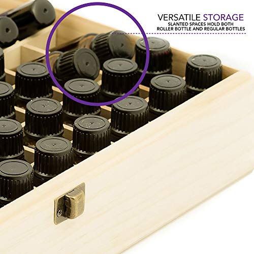 Essential Oil Wooden Box - Oils Storage Case Holds 68 Bottles & Roller Balls. Natural Pine Wood. Large Organizer Best for Keeping Your Oils Safe. Includes Padding and EO Labels
