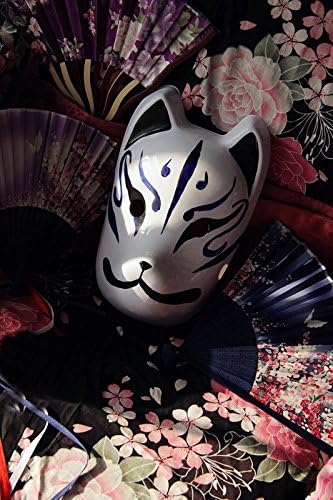 Full Face Hand Painted PVC Japanese Style Cosplay Fox Mask(Blue)