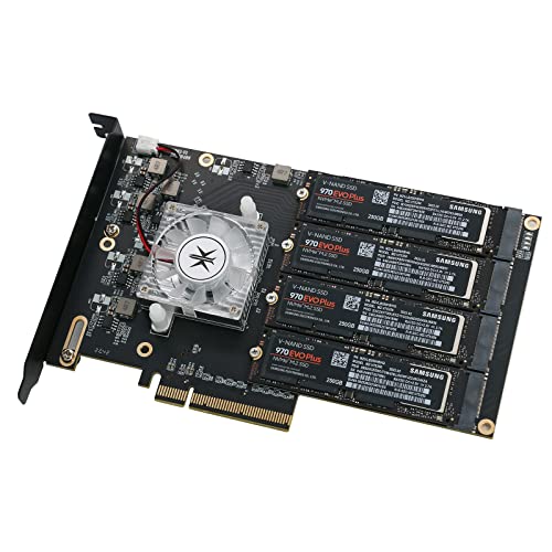 KONYEAD Quad PCIe NVMe SSD Adapter Card-PCI Express x8 Card Support  4X NGFF PCIe NVMe SSD for Mac
