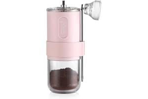 Bincoo Portable Manual Coffee Bean Grinder with Conical Ceramic Burr, Foldable Coffee Grinder for Outdoor Traveling Camping, Adjustable Coarseness (Pink)
