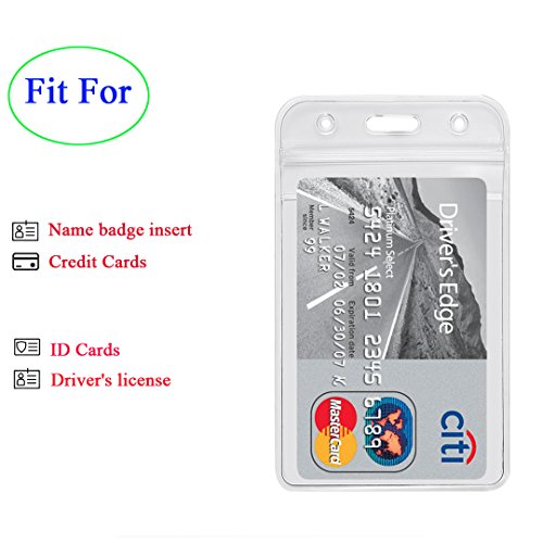 12 Pack ID Badge Holders Vertical Name Tags Hole Punched Zipper Waterproof Resealable Clear Plastic Labels Credit Card Holder for Employees Heavy Duty Pair(12 Pack-Vertical)