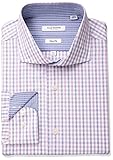 Isaac Mizrahi Men's Slim Fit Check Cut Away Collar Dress Shirt, Berry, 15.5" Neck 34"-35" Sleeve