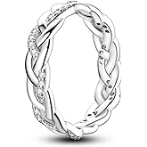 NARMO 925 Sterling Silver Rings for Women Evil Eyes Rings Entwined Line Cubic Zirconia Rings Simple Stackable Finger Rings Engagement Ring Personality Rings Size 6-9