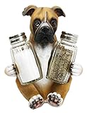 Adorable Hugging Fawn Boxer Dog Decorative Glass Salt Pepper Shakers Holder Resin Figurine