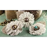 Prima Marketing Flaxence Fabric Flowers with Gems and Beads, 2-Inch, 3 Per Package