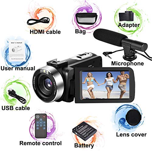 Camcorders Video Camera, Vlogging Camera for YouTube 2.7K Full HD 30MP 18X Digital Zoom Camcorder with Microphone 3.0 Inch IPS Touch Screen